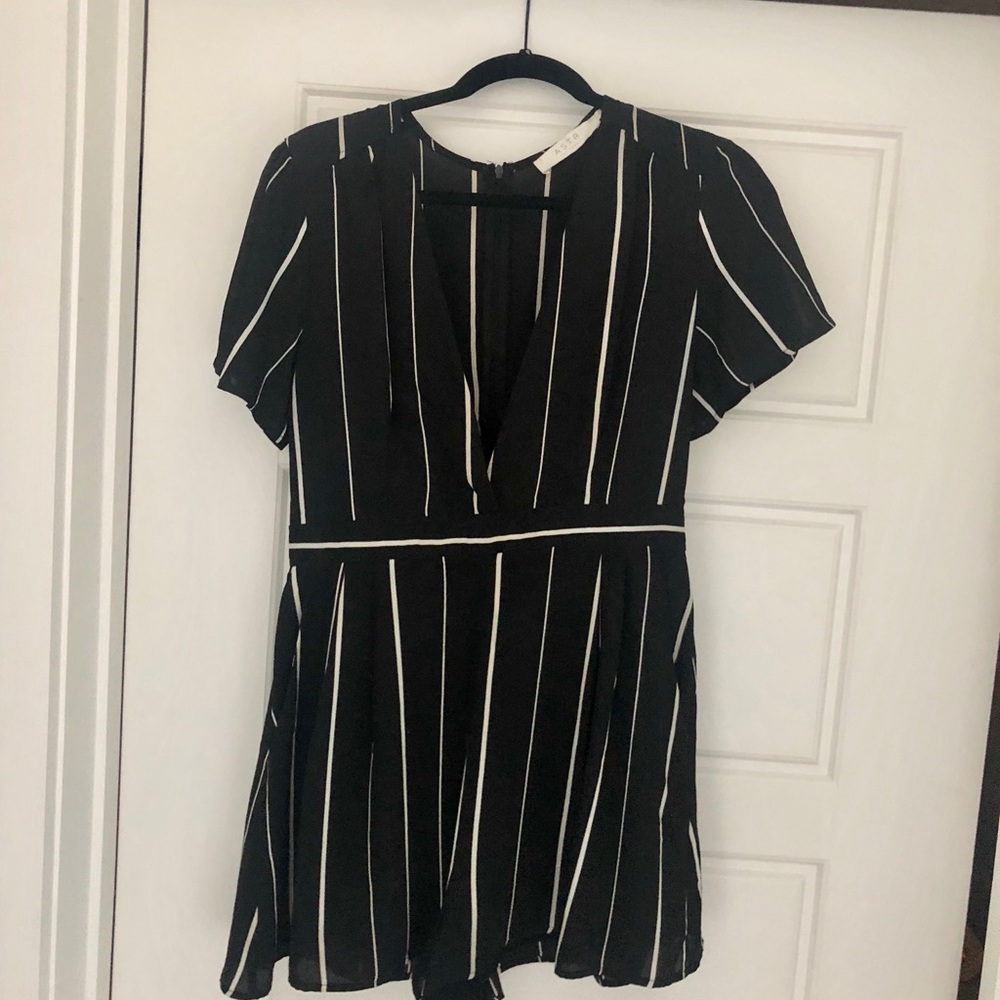 Black and white striped plunging romper